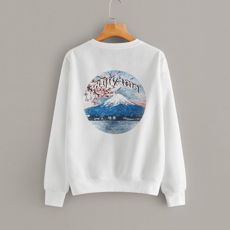 

Scenery & Letter Graphic Crew Neck Sweatshirt, White