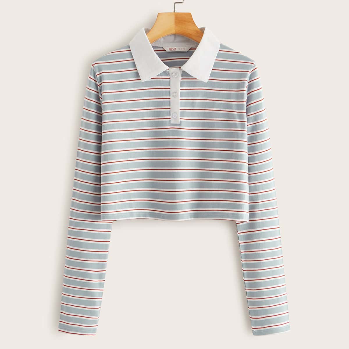 

Striped Crop Polo Shirt, Blue