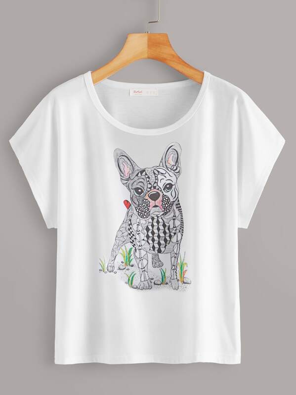 

Dog Print Cap Sleeve Tee, White