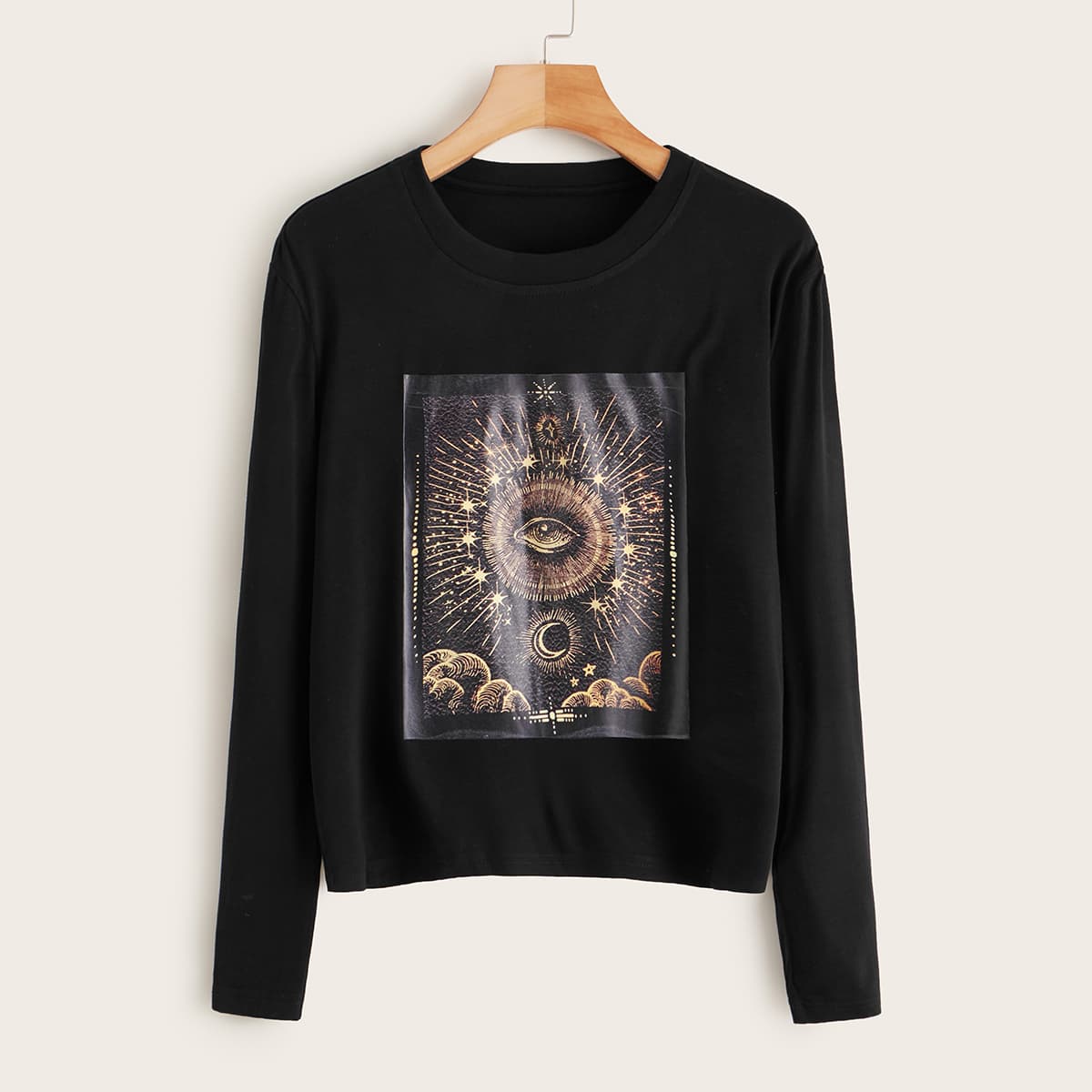

Graphic Print Long Sleeve Tee, Black