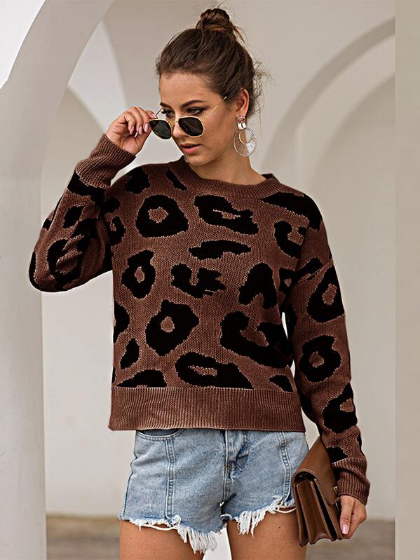 

Cheetah Print Round Neck Jumper, Brown
