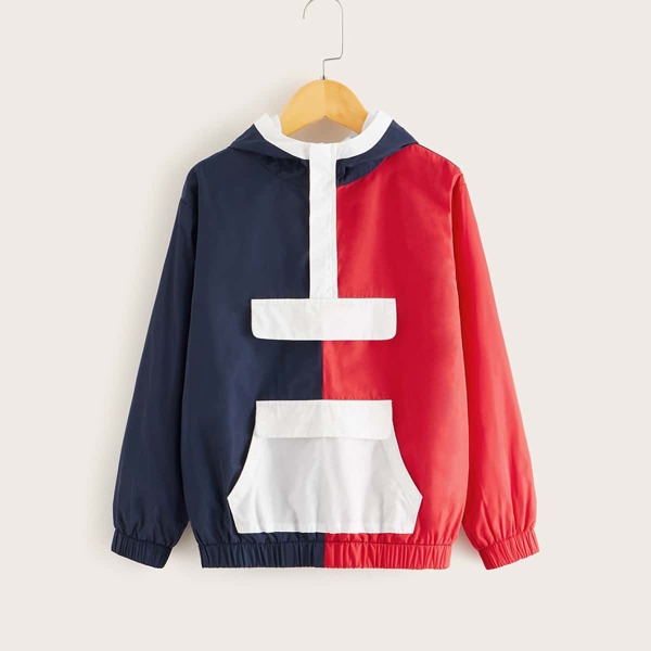 

Boys Color Block Pocket Front Hooded Jacket, Multicolor