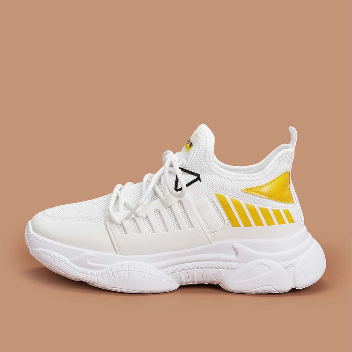 

Guys Striped Lace-up Front Chunky Sneakers, White