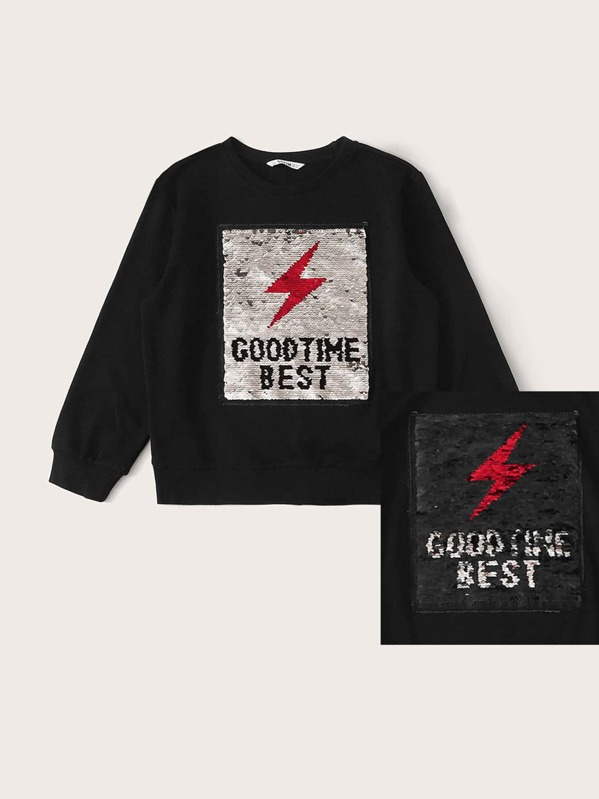 

Boys Change Color Sequin Pullover, Black