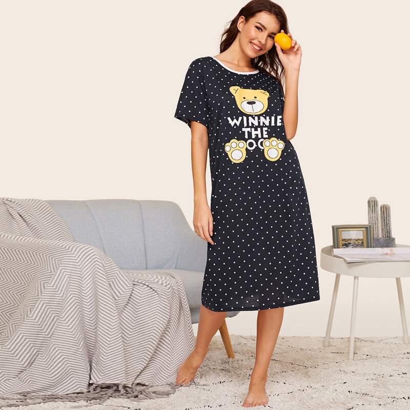 

Bear Print Polka Dot Night Dress, Multicolor