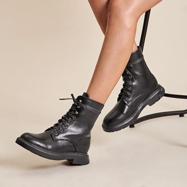 

Lace-up Front Combat Boots, Black