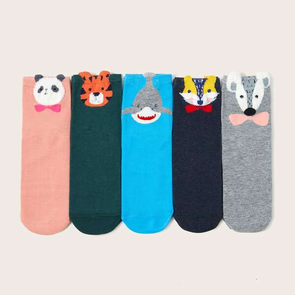 

5pairs Tiger & Panda Pattern Socks, Multicolor