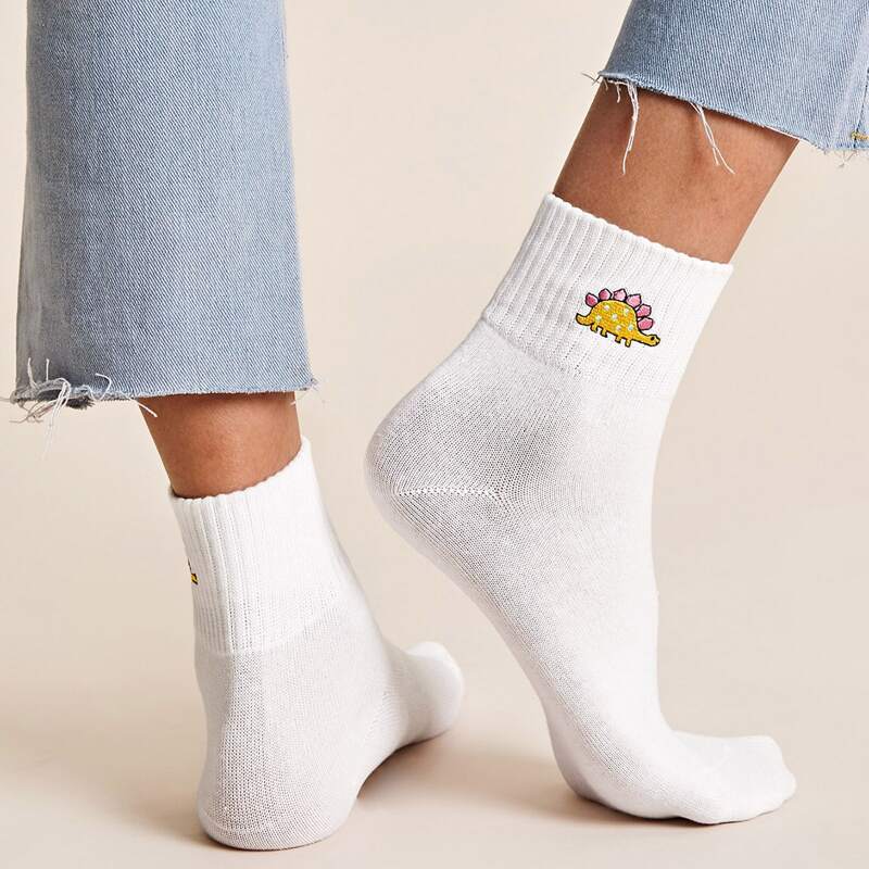 

1pair Dinosaur Pattern Socks, White
