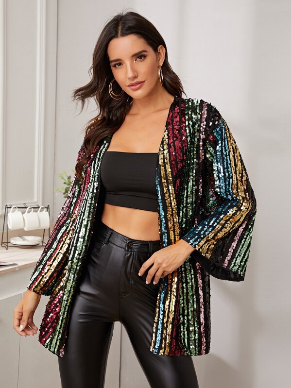 

Open Front Colorful Sequin Coat, Multicolor, Juliana