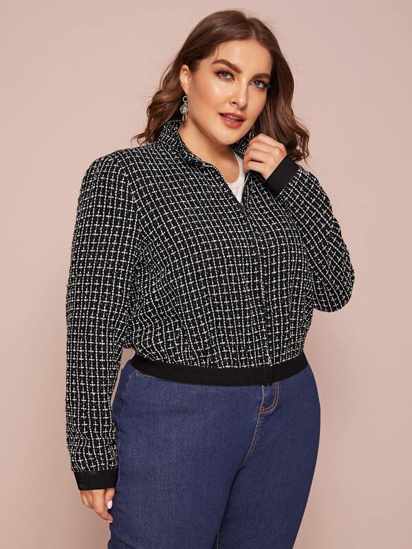 

Plus Zip Up Tweed Jacket, Black, Franziska