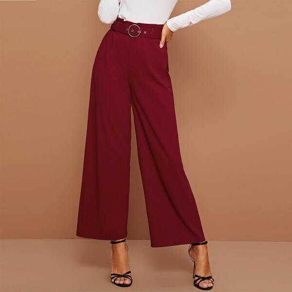 

Paperbag Waist Wide Leg Pants, Burgundy