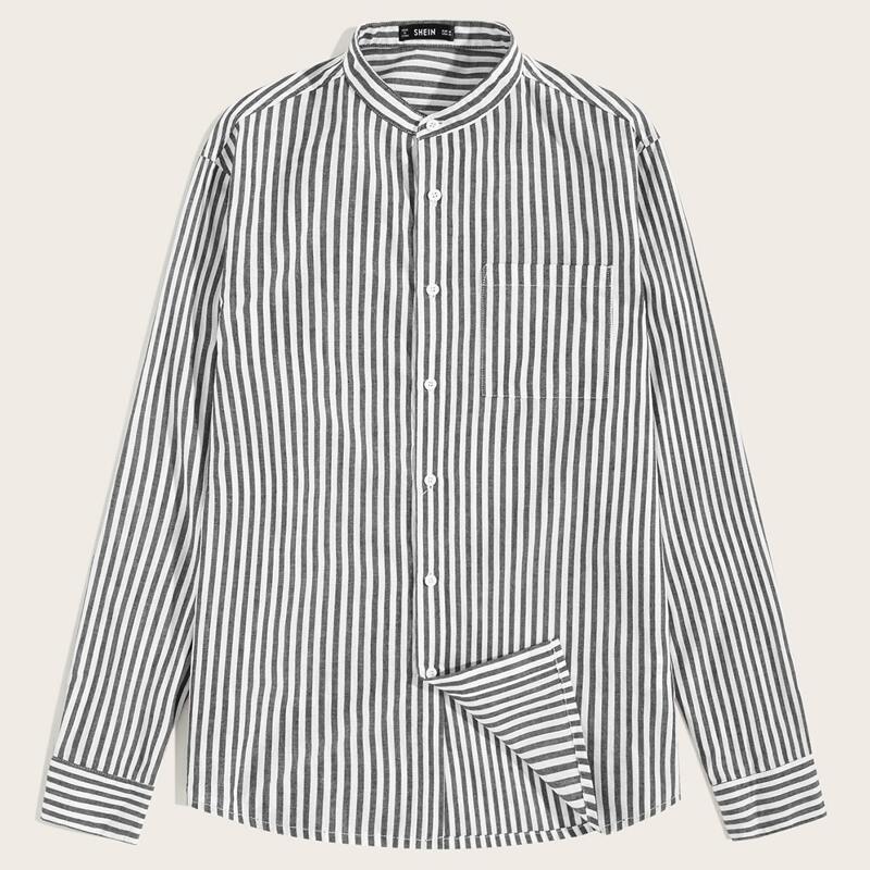 

Guys Pocket Front Striped Shirt, Black and white