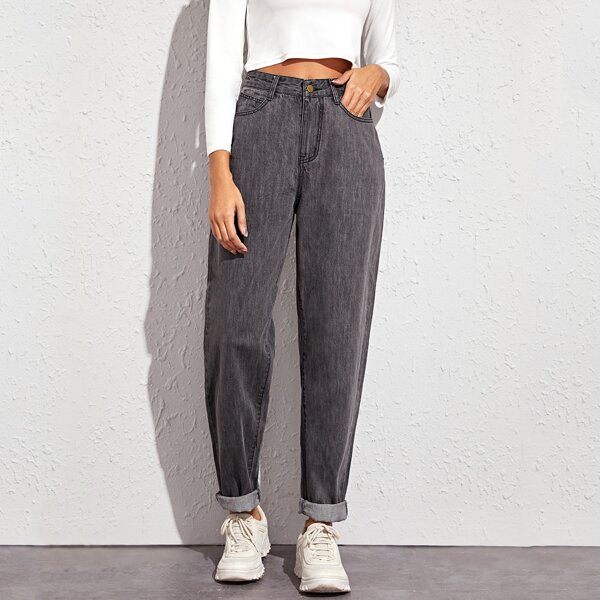 

High-Waisted Mom Jeans, Grey
