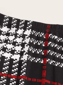 SHEIN Essnce Falda ajustada con estampado de cuadros - Blanco y Negro - Ver 4