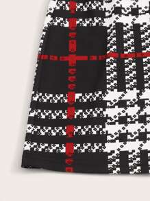 SHEIN Essnce Falda ajustada con estampado de cuadros - Blanco y Negro - Ver 5