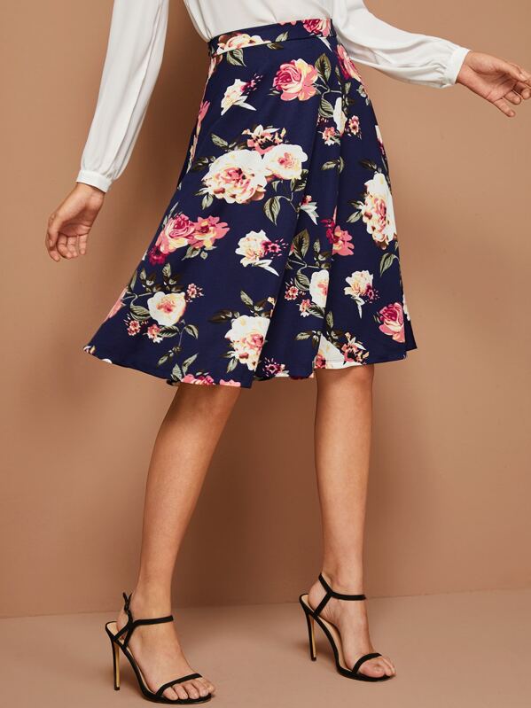 

Floral Print Flared Skirt, Navy, Luiza