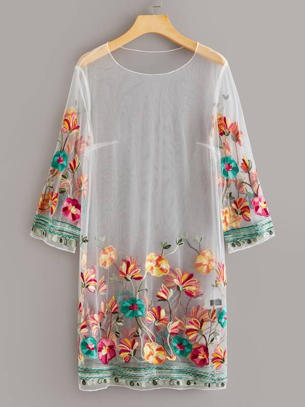 

Embroidered Mesh Sheer Dress, Multicolor