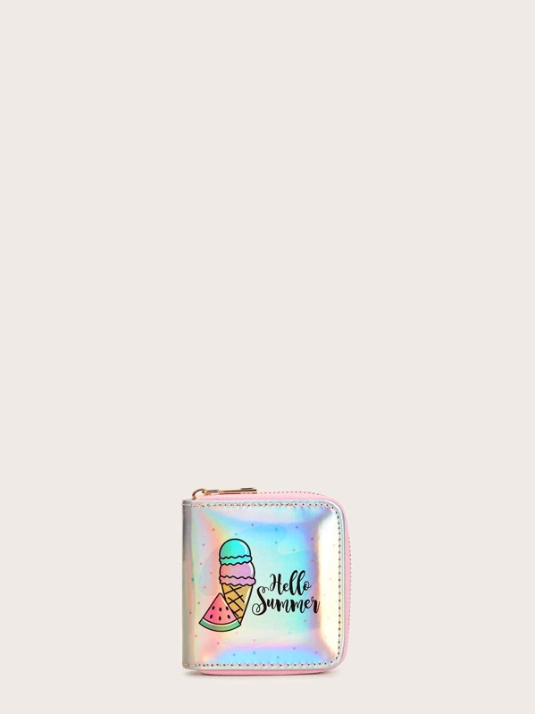 

Letter & Cartoon Graphic Zipper Around Wallet, Multicolor