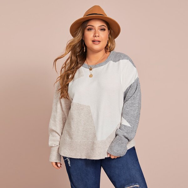 

Plus Drop Shoulder Colorblock Sweater, Multicolor