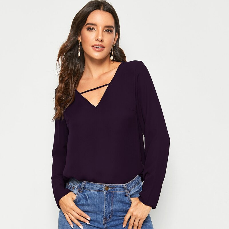 

Solid V-cut Neck Top, Purple