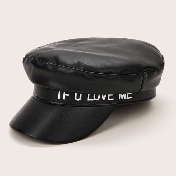 

Letter Graphic Pu Baker Boy Hat, Black