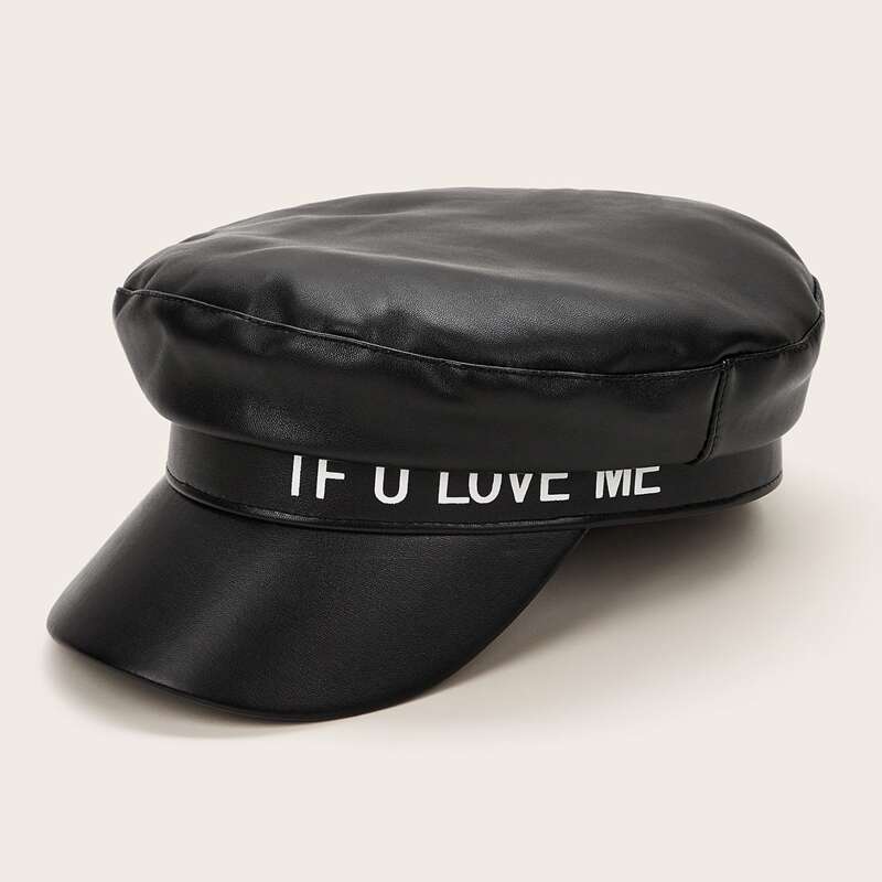 

Letter Graphic Pu Baker Boy Hat, Black