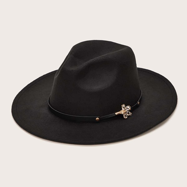 

Flower Decor Floppy Hat, Black