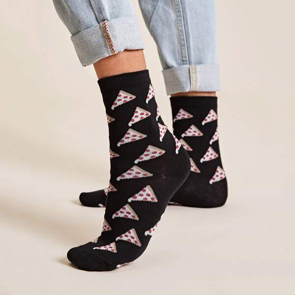 

1pair Pizza Pattern Socks, Multicolor