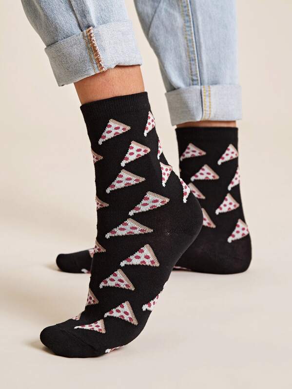 

1pair Pizza Pattern Socks, Multicolor