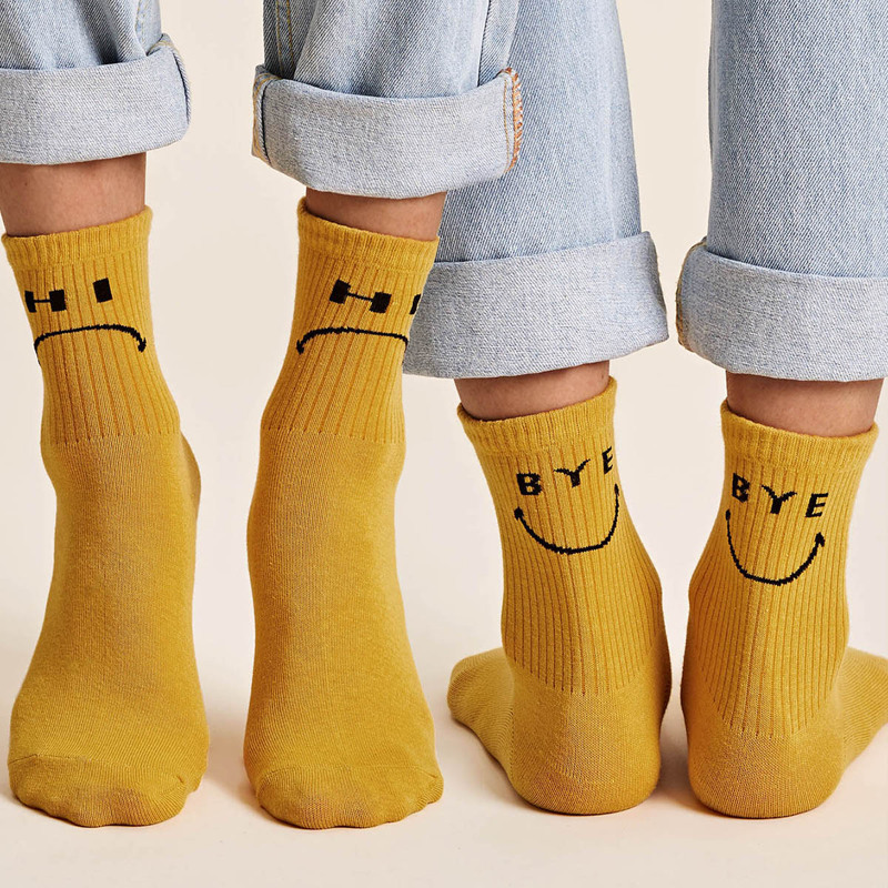 

2pairs Letter Graphic Ribbed Socks, Yellow