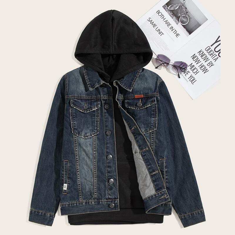 

Guys Pocket Front Denim Trucker Jacket, Navy