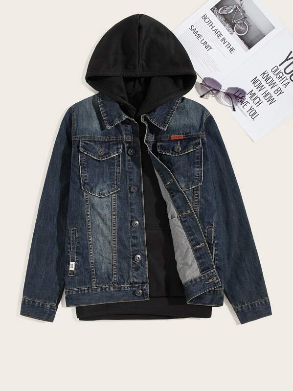 

Men Pocket Front Denim Trucker Jacket, Navy