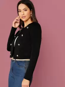 SHEIN Privé Double Breasted Crop Jacket