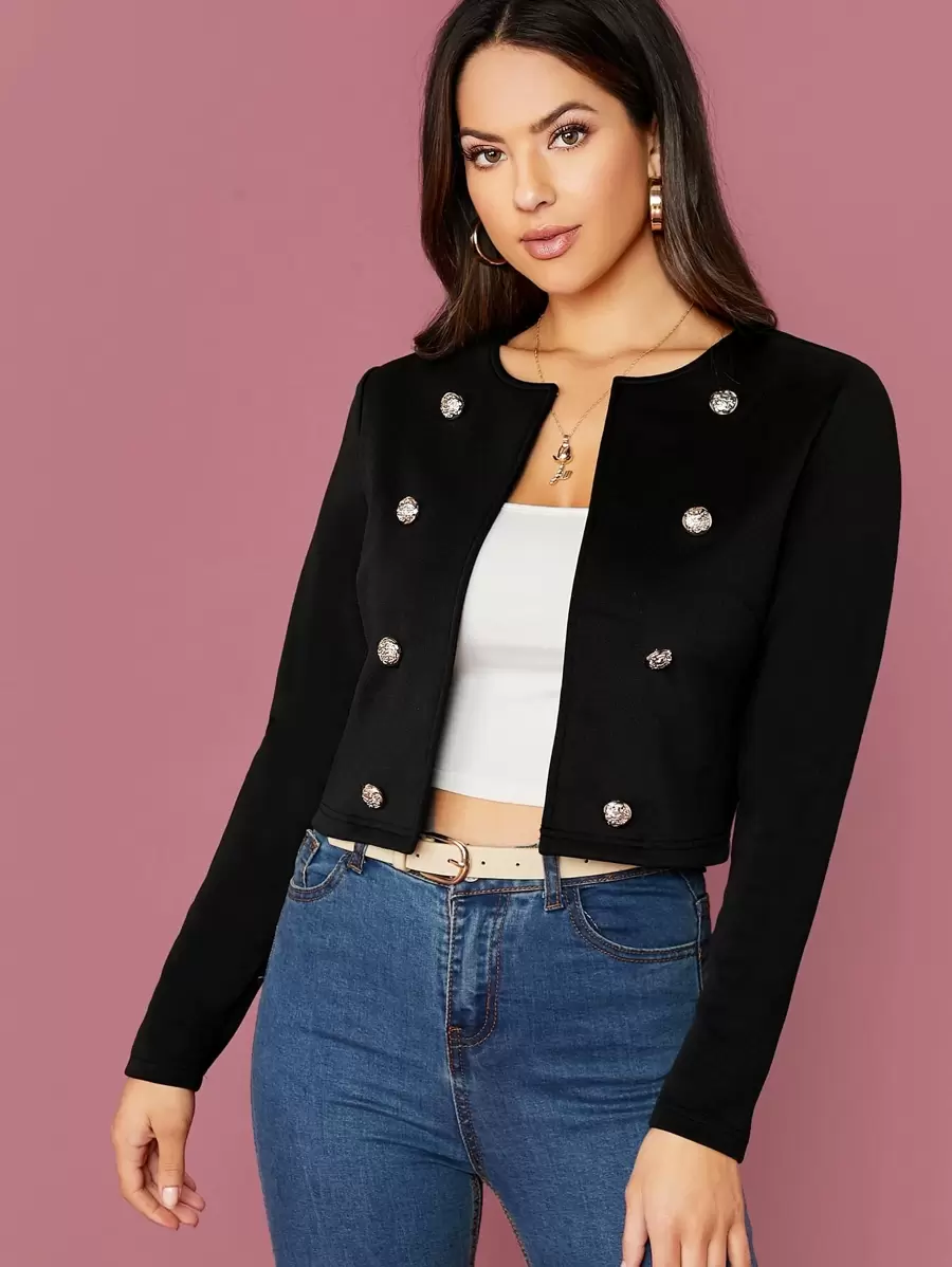 SHEIN Privé Double Breasted Crop Jacket