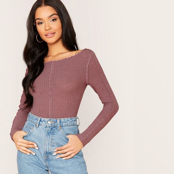 

Raw Seam Waffle Knit Tee, Burgundy
