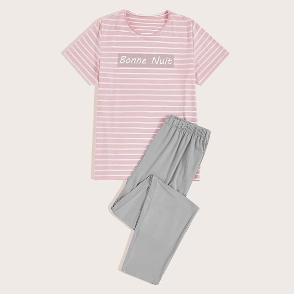 

Men Letter Graphic Tee & Pants PJ Set, Multicolor