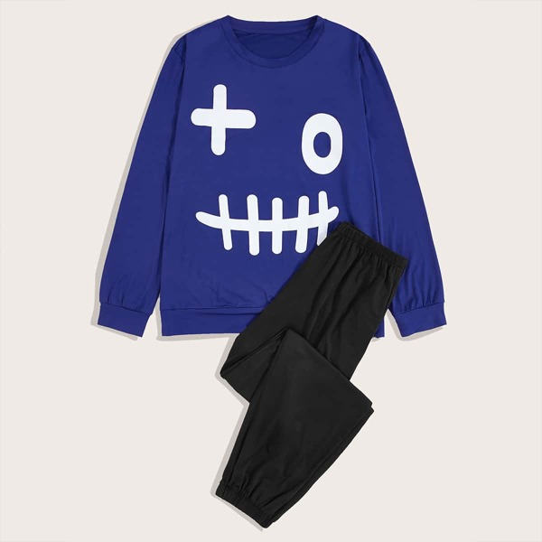 

Men Graphic Top With Pants PJ Set, Multicolor