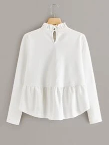 Muchica Frill Trim  Asymmetrical Ruffle Hem Top - White - View 2