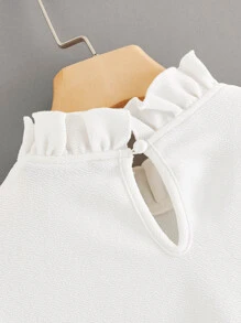 Muchica Frill Trim  Asymmetrical Ruffle Hem Top - White - View 4