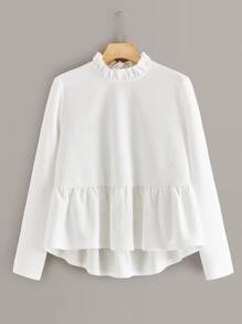 Muchica Frill Trim  Asymmetrical Ruffle Hem Top - White - View 1