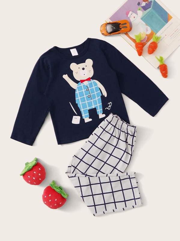 

Toddler Boys Plaid & Cartoon Bear Print PJ Set, Multicolor