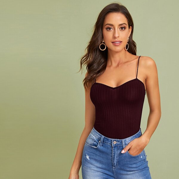 

Rib-knit Fitted Cami Top, Burgundy