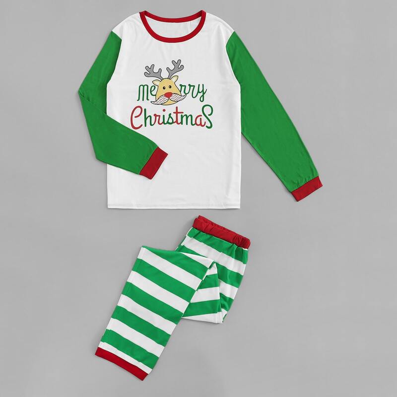 

Christmas Guys Cartoon & Letter Graphic PJ Set, Multicolor