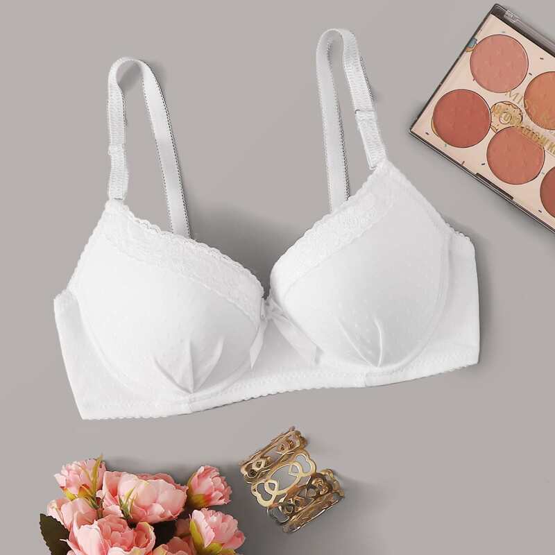 

Lace Trim Underwire Bra, White