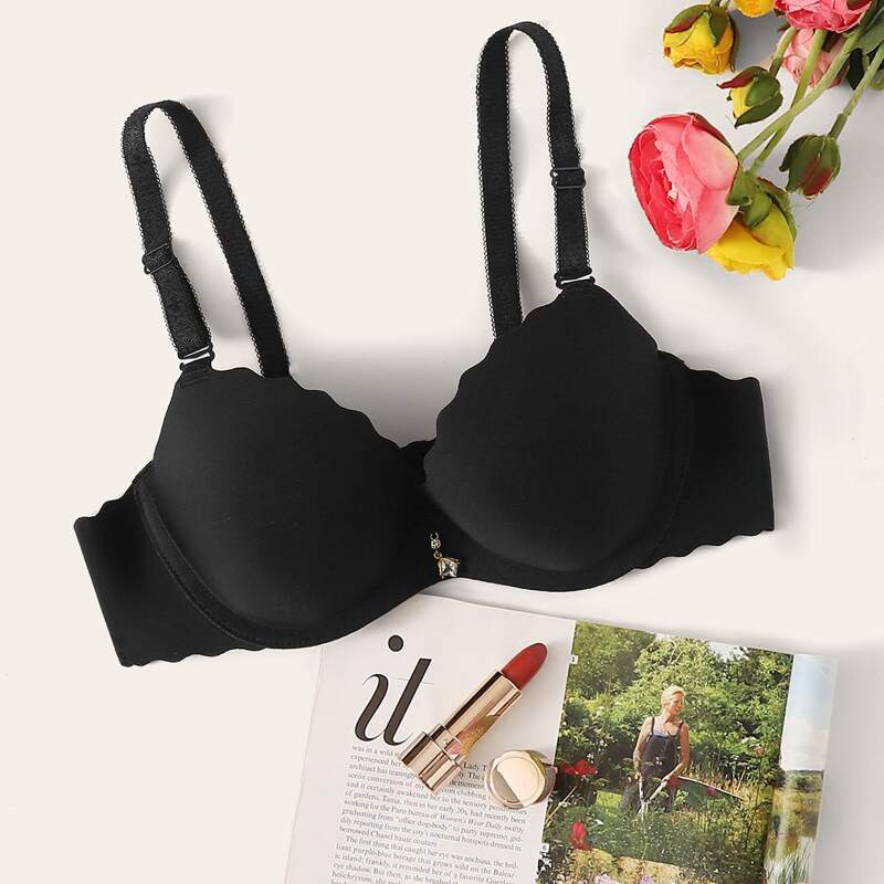 

Scallop Trim Underwire Bra, Black
