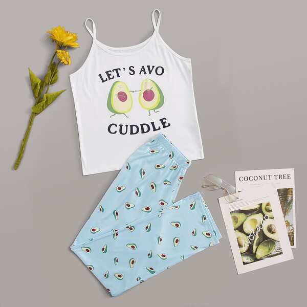 

Cartoon & Letter Graphic PJ Set, Multicolor