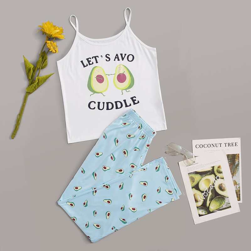 

Cartoon & Letter Graphic PJ Set, Multicolor