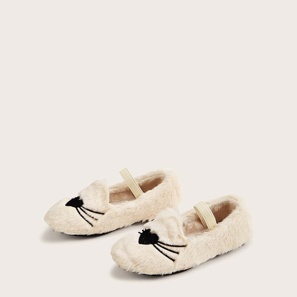 

Baby Girl Heart Embroidered Fluffy Flats, Beige