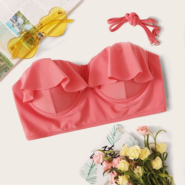 

Ruffle Trim Underwire Bikini Top, Pink