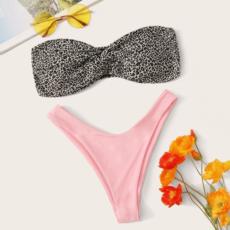

Leopard Bandeau With High Cut Bikini Set, Multicolor